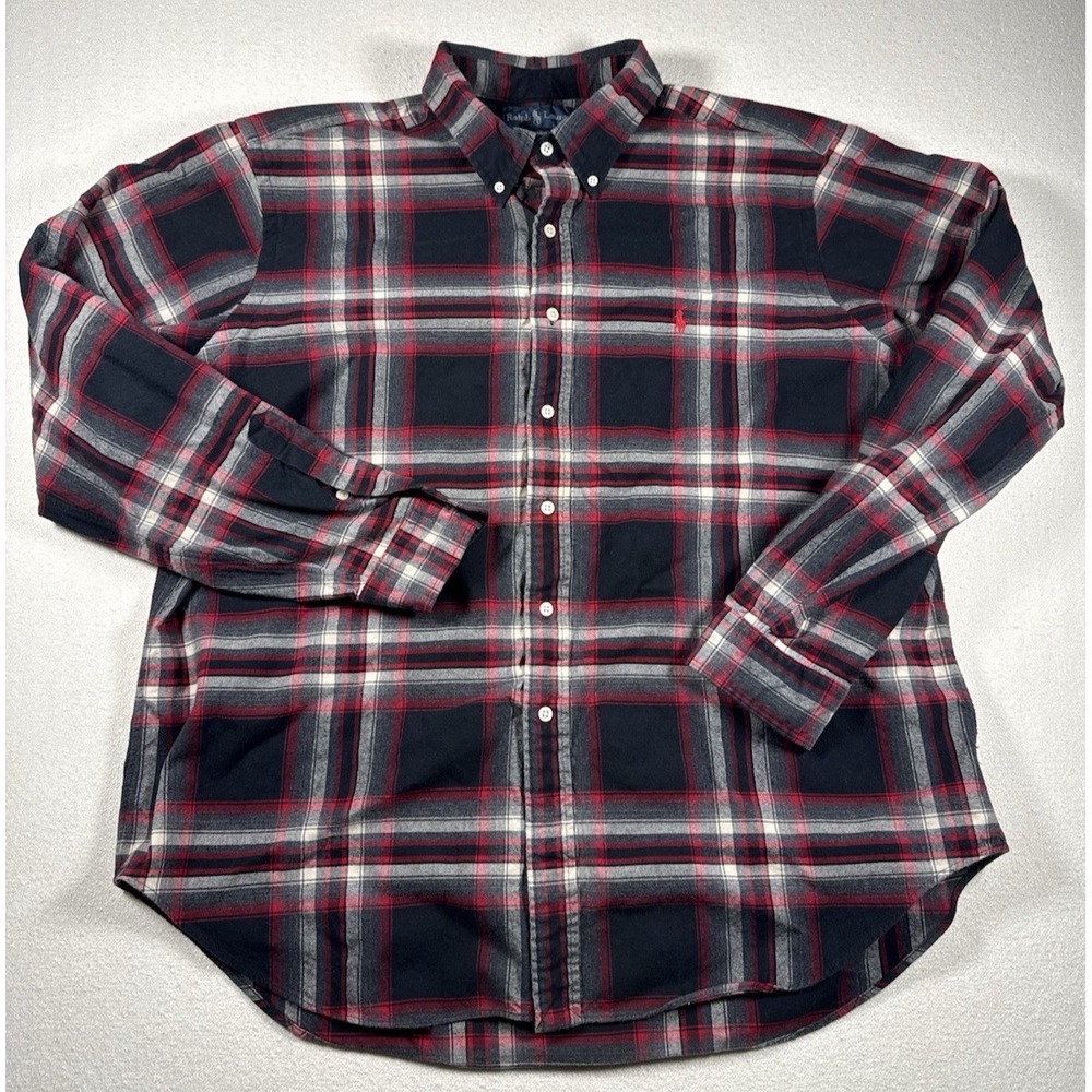 Ralph Lauren Classic Fit Red and Black Plaid Flannel Shirt Mens 2XL Button Up